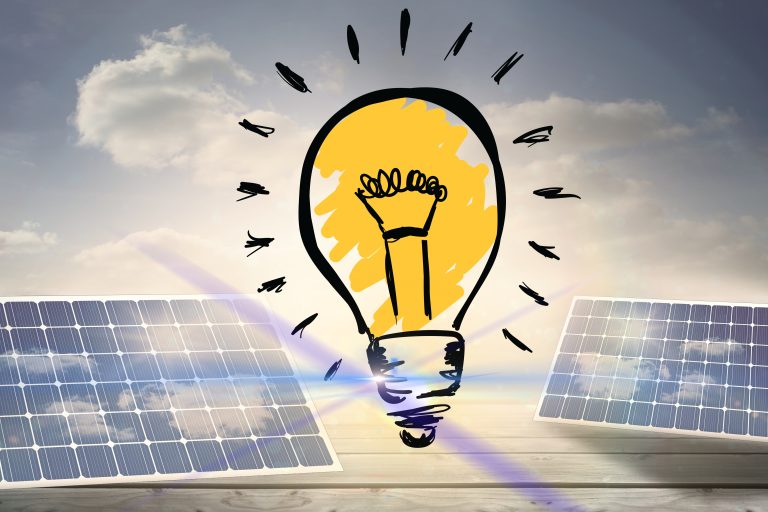composite of lightbulb graphic with solar panel